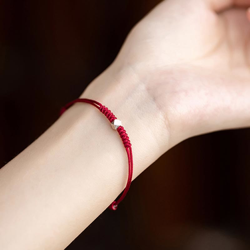 Nimara Ritual 925 Sterling Silver Luck Bead Protection Red String Thin Cord Braided Bracelet