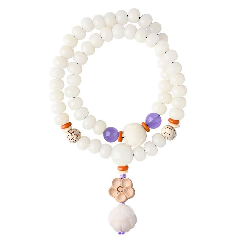Nimara Ritual Tibetan White Jade Bodhi Lotus Blessing Bracelet