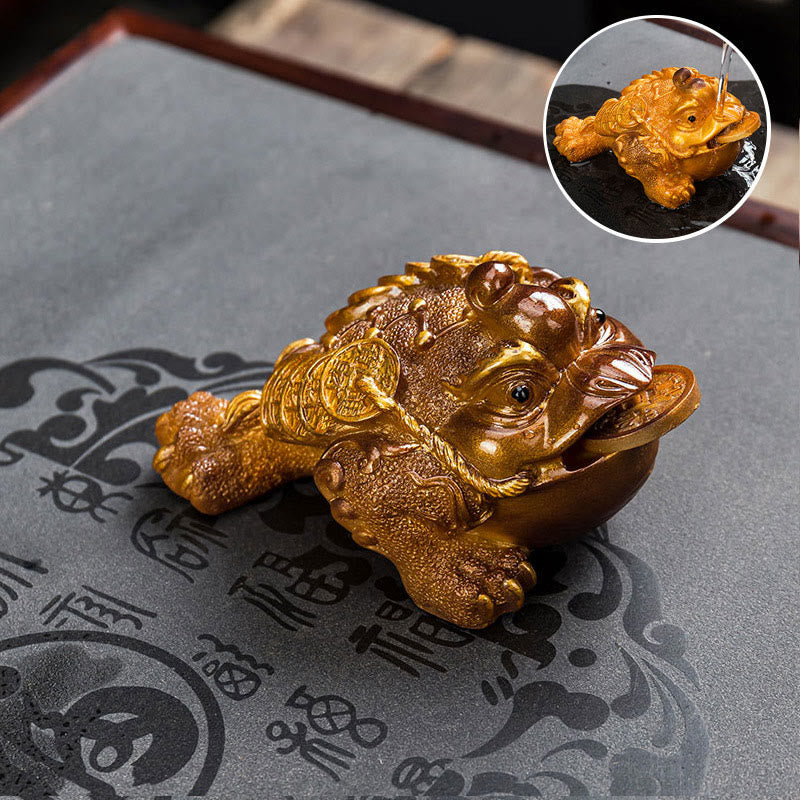 Nimara Ritual Color Changing FengShui Wealth Lucky Frog Copper Coin Tea Pet Resin Figurine Decoration
