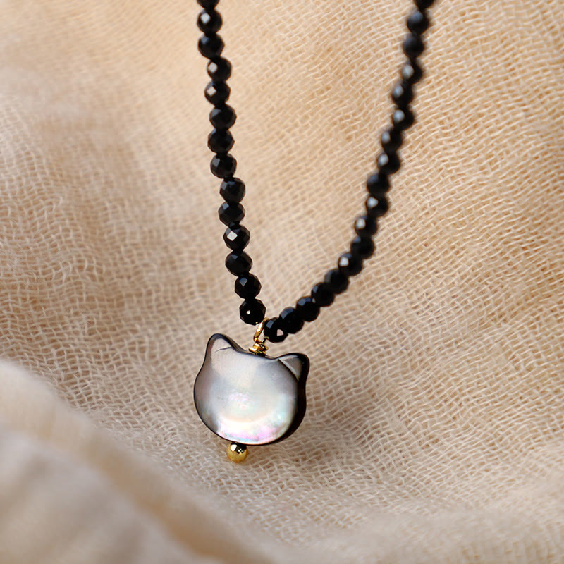 Nimara Ritual Black Spinel Cute Cat Motivate Choker Necklace