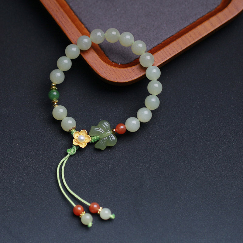 Nimara Ritual 925 Sterling Silver Jade Luck Flower Butterfly Bracelet