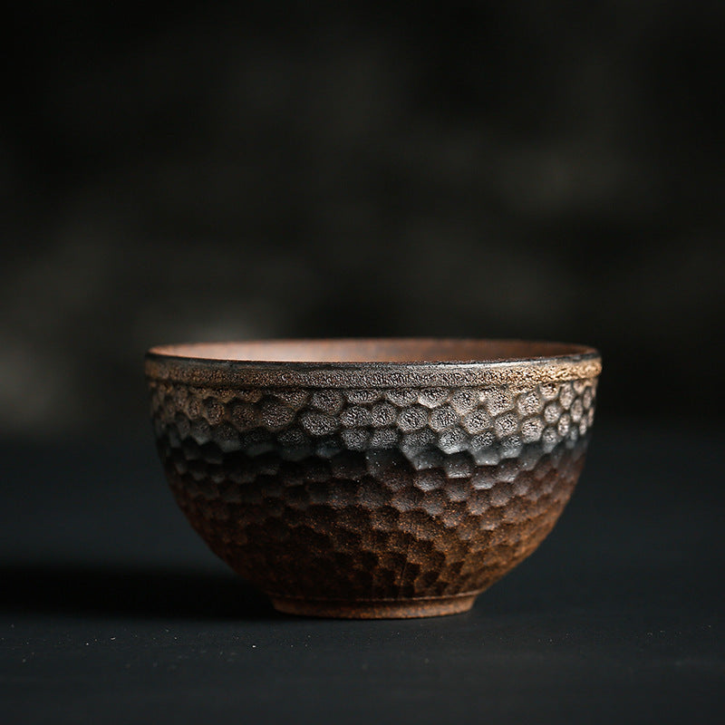 Nimara Ritual Simple Brown Striped Texture Ceramic Teacup Kung Fu Tea Cup Bowl