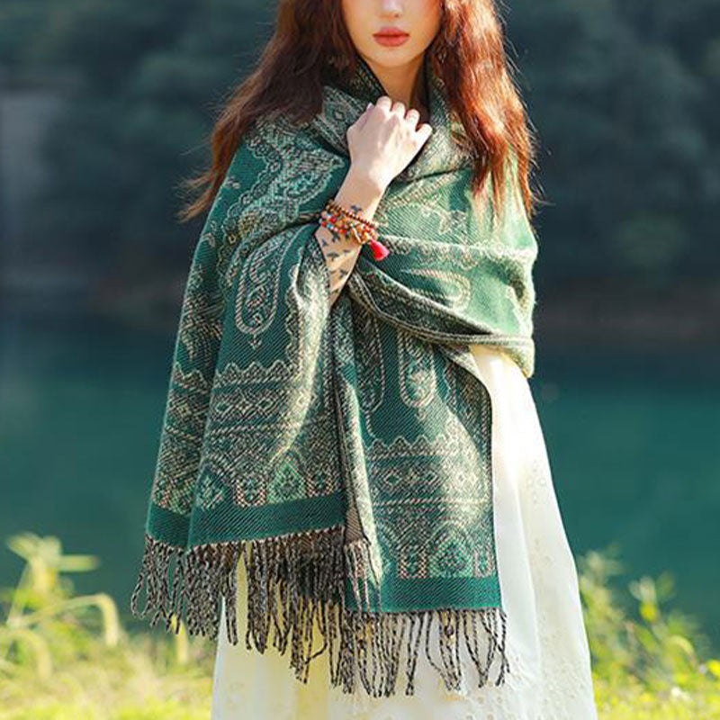 Nimara Ritual Vintage Tibetan Leaves Pattern Design Shawl Cozy Travel Scarf Wrap