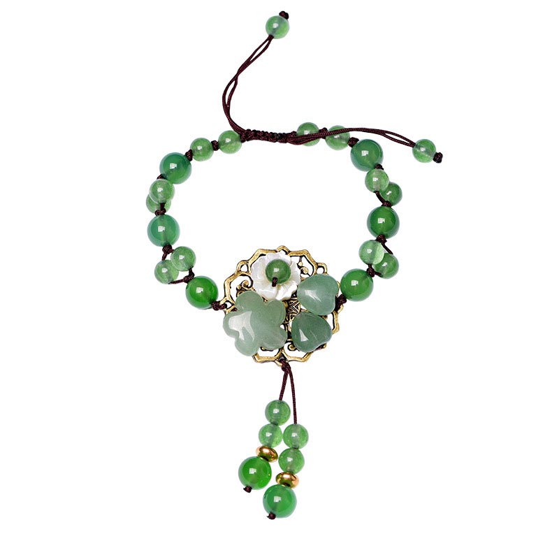 Nimara Ritual Natural Green Jade Luck Dangling Flower Bracelet