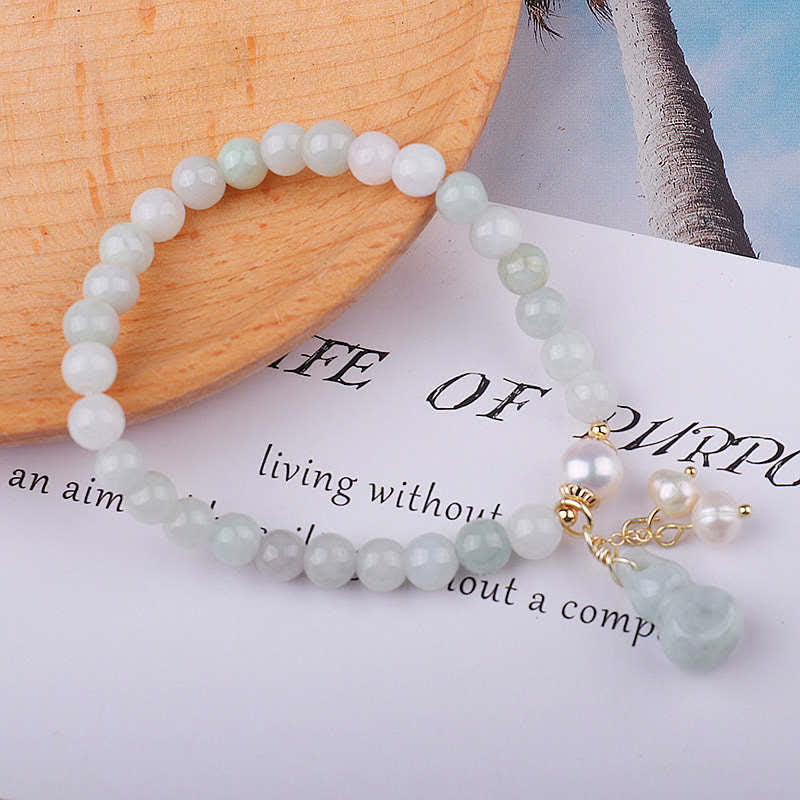 Nimara Ritual Natural Jade Pearl Gourd Prosperity Luck Bracelet