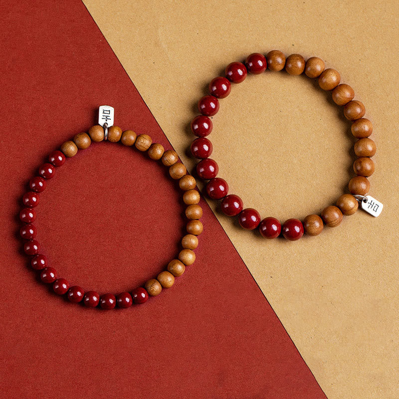 Nimara Ritual 925 Sterling Silver Peach Wood Cinnabar Ward Off Evil Spirits Bracelet