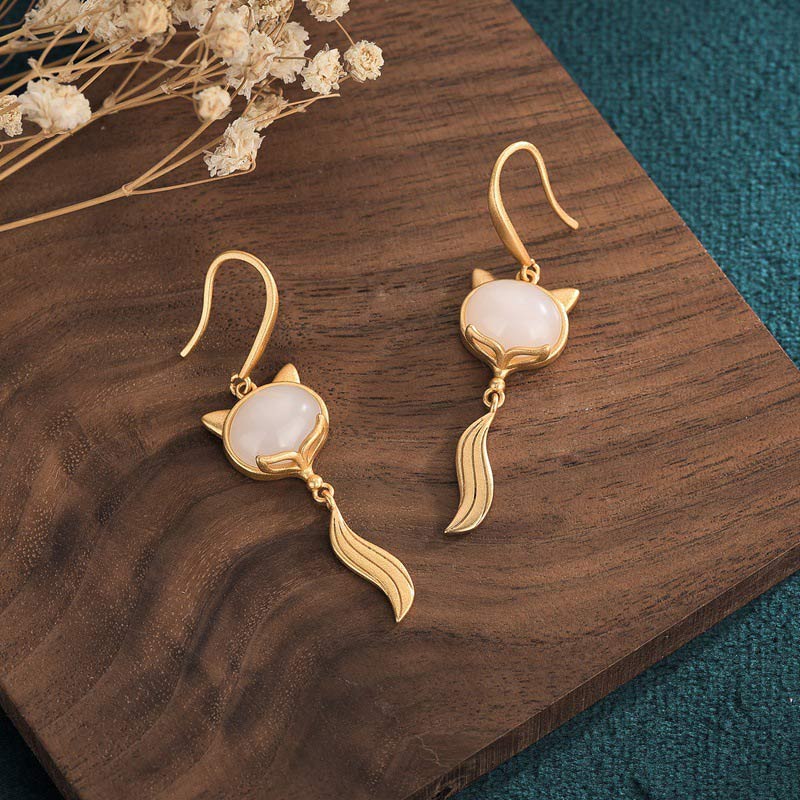 Nimara Ritual FengShui White Jade Fox Fortune Earrings