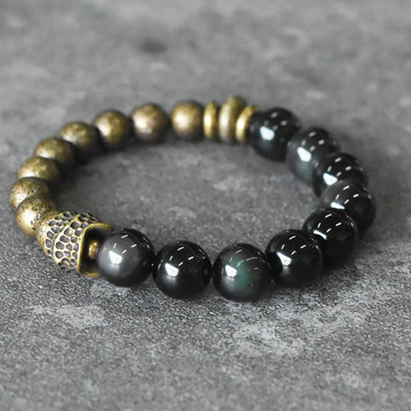 Nimara Ritual Rainbow Obsidian Copper Bead Positive Transformation Bracelet