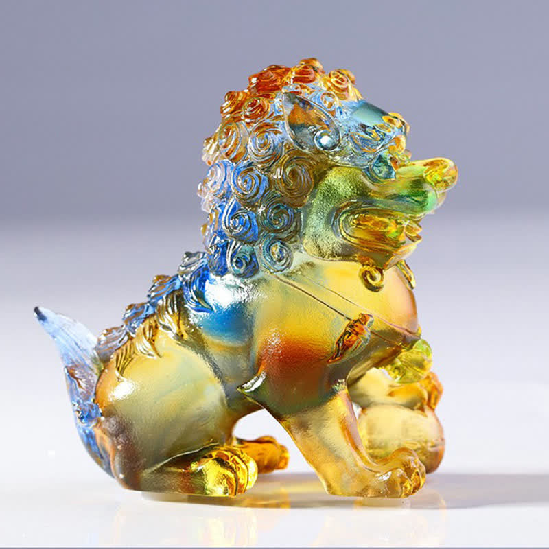 Nimara Ritual Handmade Liuli Crystal Lion Art Piece Strength Home Office Decoration