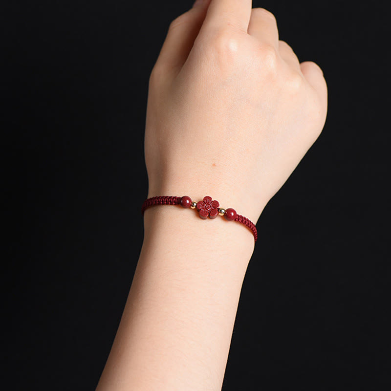 Nimara Ritual Four Leaf Clover Five-petal Flower Cinnabar Blessing Red String Bracelet