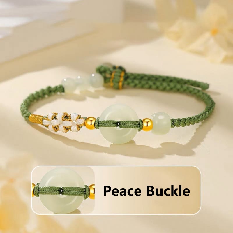 Nimara Ritual Hetian Jade Peace Buckle Luck Peach Blossom Braided Bracelet