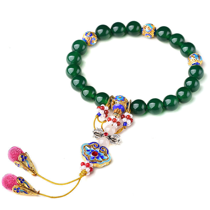 Nimara Ritual Natural Green Agate Wrist Mala Success Charm Pocket Mala Car Decoration