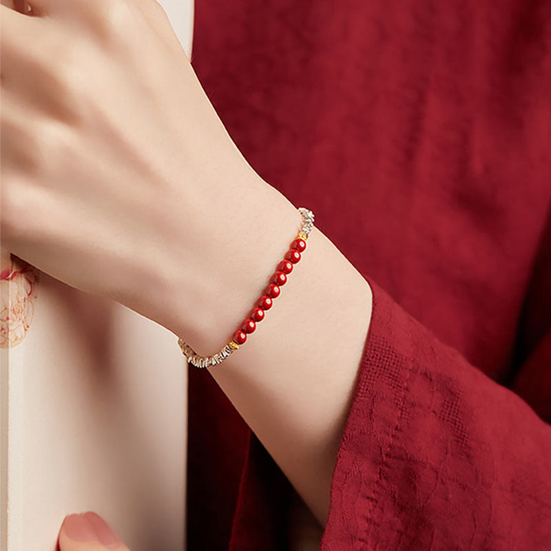 Nimara Ritual 925 Sterling Silver Cinnabar Fu Character Blessing Bracelet