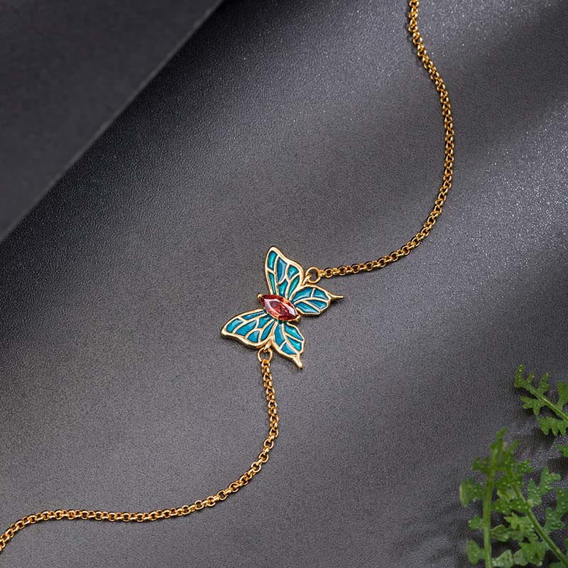 Nimara Ritual 925 Sterling Silver Butterfly Zircon Love Chain Bracelet