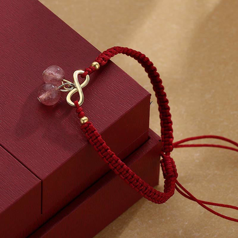 Nimara Ritual Strawberry Quartz Crystal Endless Knot Love Healing Red String Weave Bracelet