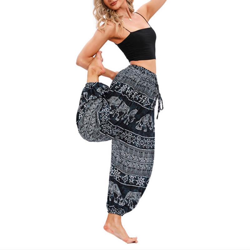 Nimara Ritual Elephant Geometry Pattern Casual Loose Harem Trousers Women's Yoga Pants