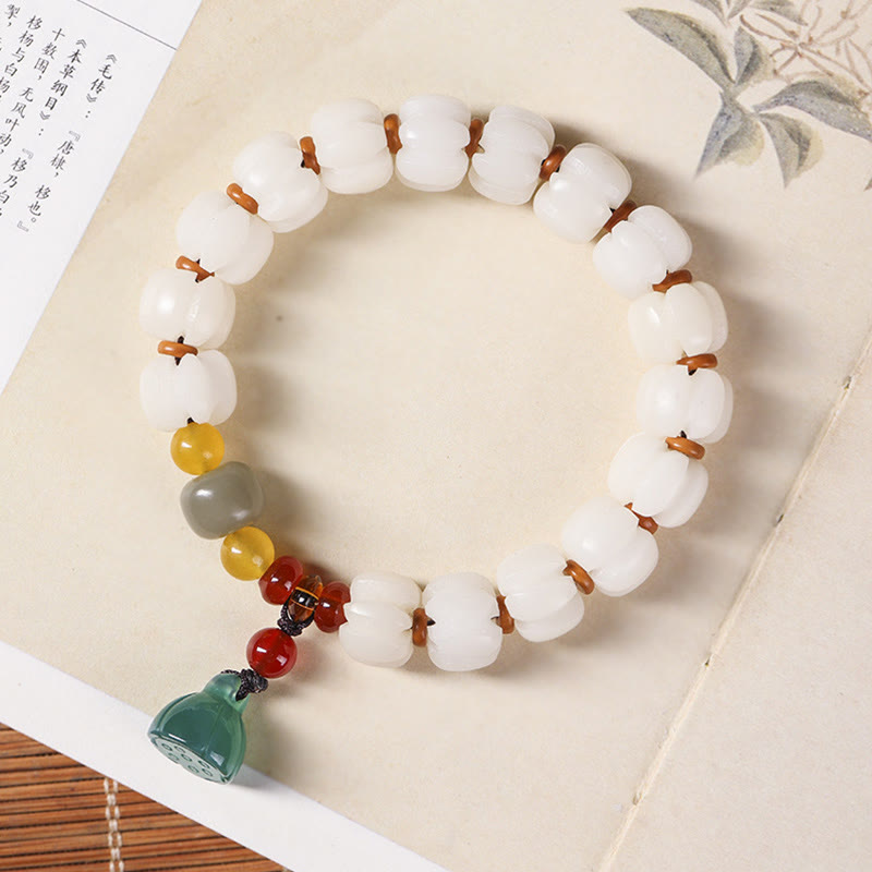 Nimara Ritual Natural Bodhi Seed Red Agate Bodhi Calm Harmony Engraved Pumpkin Bead Lotus Bracelet
