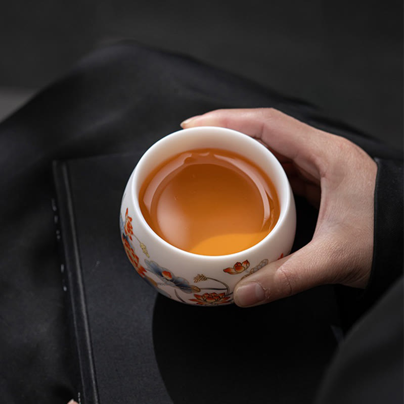 Nimara Ritual Phoenix Dragon Lotus Deer Ancient Building Koi Fish Ceramic Teacup Kung Fu Tea Cups
