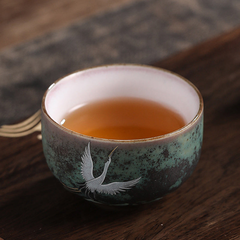 Nimara Ritual Auspicious Crane Ceramic Teacup Kung Fu Tea Cup Bowl