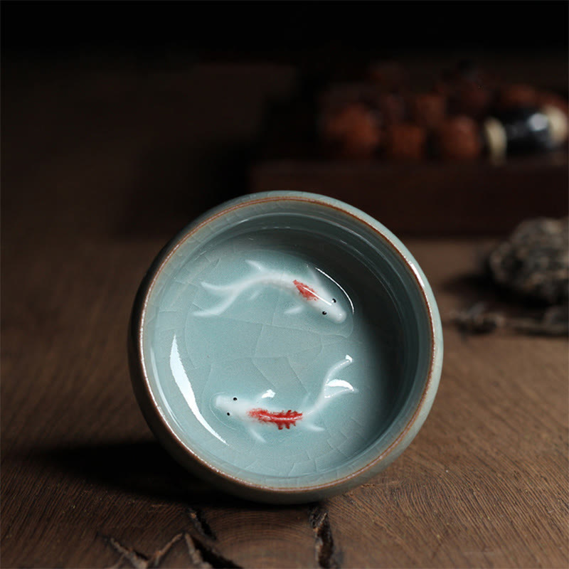 Nimara Ritual Colorful Koi Fish Ceramic Teacup Kung Fu Tea Cup Bowl