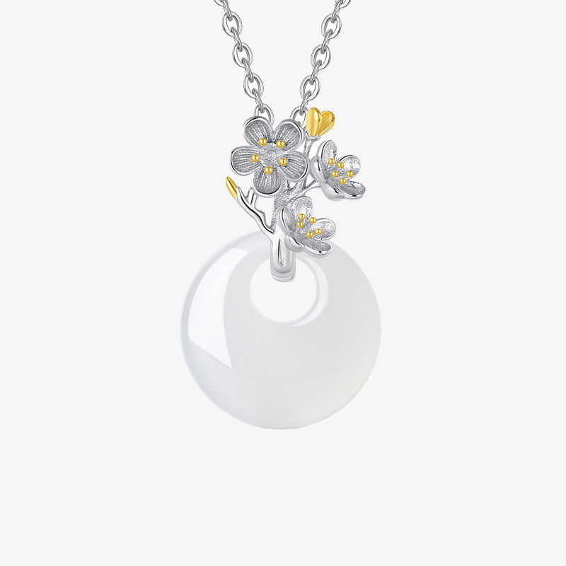 Nimara Ritual 925 Sterling Silver Round Chalcedony Twelve Months Flower Harmony Necklace Pendant