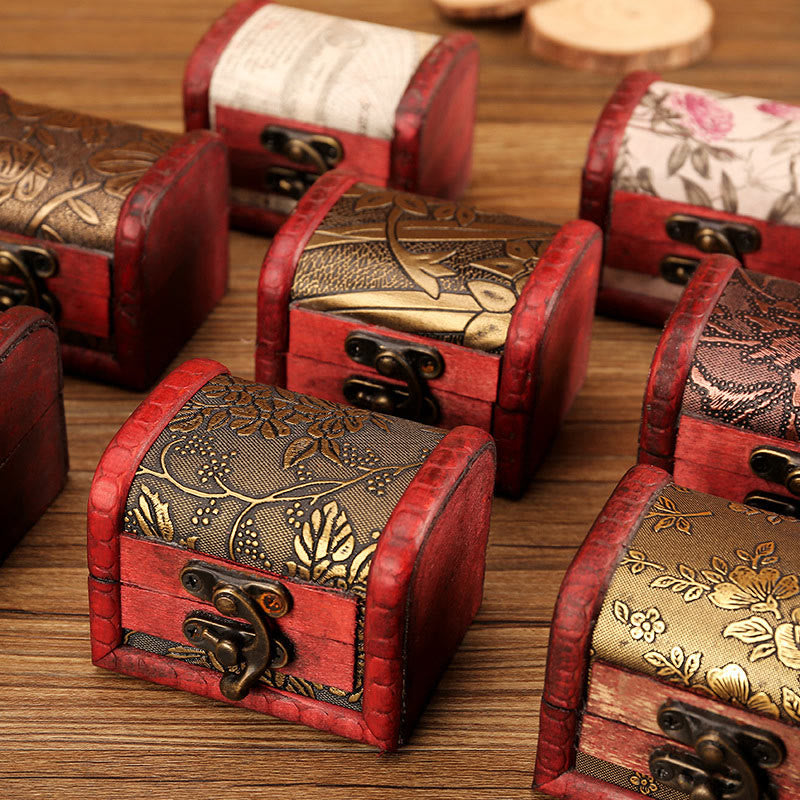 Nimara Ritual Retro Small Wood Jewelry Box Lotus Golden Grape Copper Coin Daffodil Grass Flower Jewelry Storage Box
