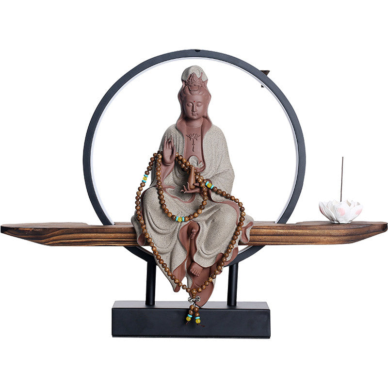 Nimara Ritual Buddha Avalokitesvara Ceramic Lotus Relaxation Incense Burner Decoration