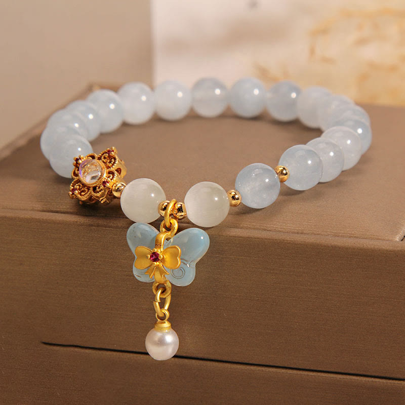 Nimara Ritual Aquamarine Cat's Eye Healing Butterfly Pearl Charm Bracelet
