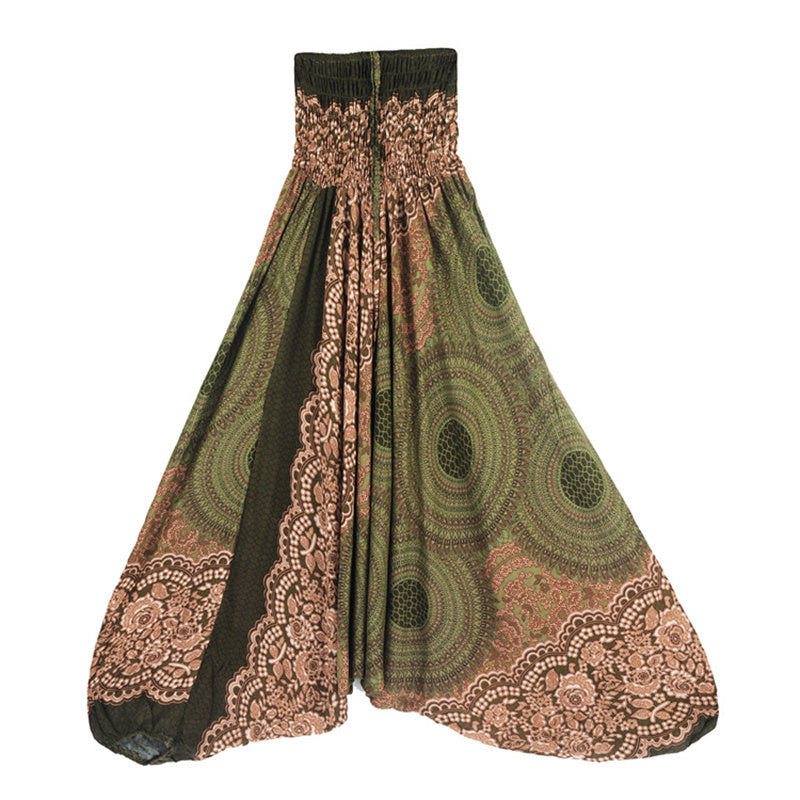 Nimara Ritual Two Style Wear Round Geometric Pattern Loose Smocked Harem Trousers Jumpsuit High Waist Women's Yoga Pants