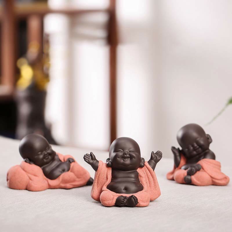 Nimara Ritual Always Smiling Laughing Buddha Wealth Luck Purple Clay Maitreya Statue Decoration