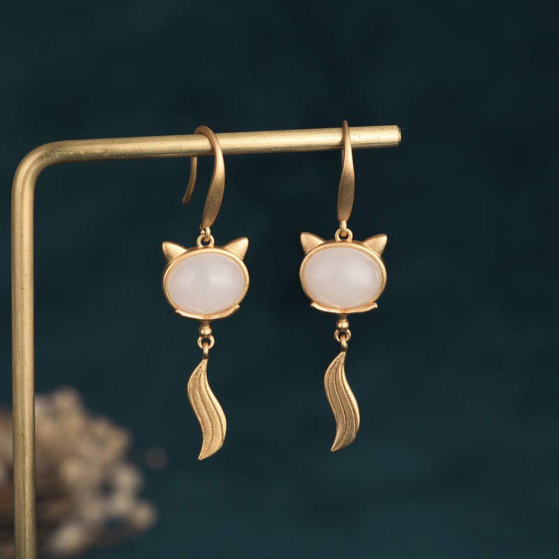 Nimara Ritual FengShui White Jade Fox Fortune Earrings