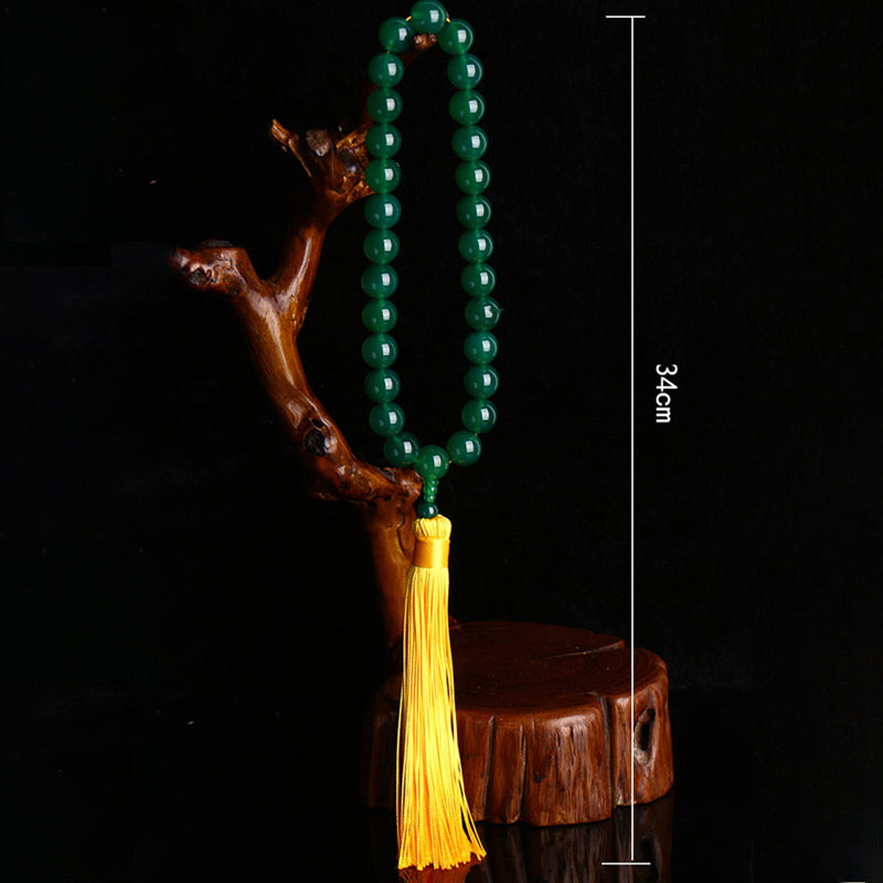 Nimara Ritual Natural Green Agate Wrist Mala Power Tassels Pocket Mala Car Decoration