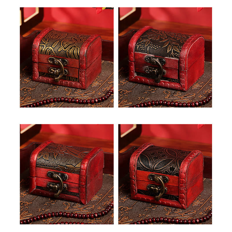 Nimara Ritual Retro Small Wood Jewelry Box Lotus Golden Grape Copper Coin Daffodil Grass Flower Jewelry Storage Box