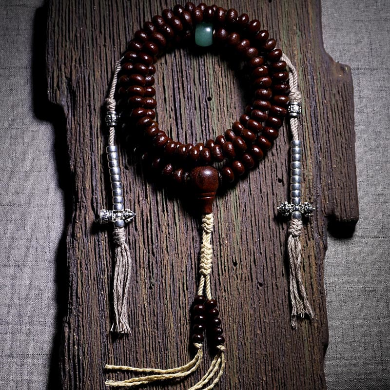 Nimara Ritual Natural Tibet 108 Mala Beads Purple Bodhi Seed Three-eyed Dzi Bead Copper Dorje Harmony Bracelet