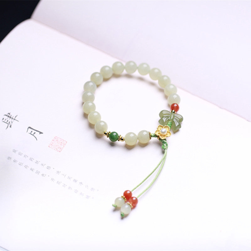 Nimara Ritual 925 Sterling Silver Jade Luck Flower Butterfly Bracelet