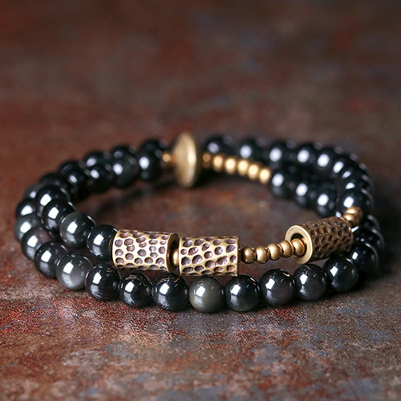 Nimara Ritual Rainbow Obsidian Copper Love Double Wrap Bracelet