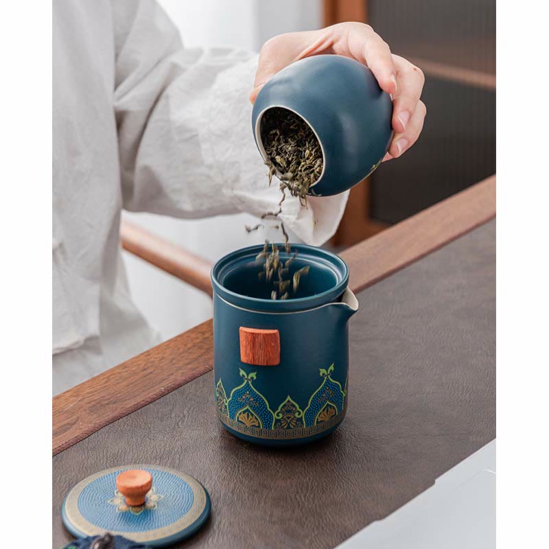 Nimara Ritual Flower Chinese Gongfu Ceramic Teapot Portable Outdoor Travel Tea Set Bag
