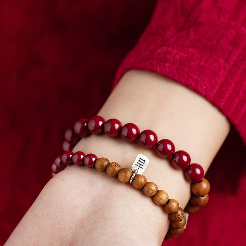 Nimara Ritual 925 Sterling Silver Peach Wood Cinnabar Ward Off Evil Spirits Bracelet