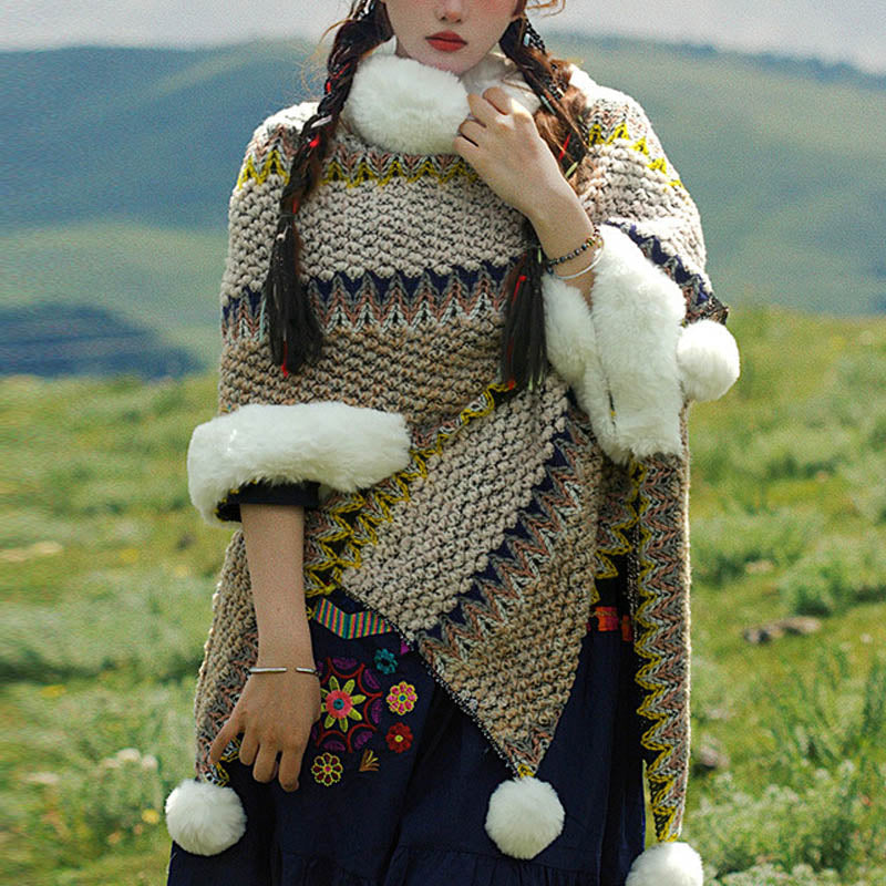 Nimara Ritual Tibetan Multicolored Striped Shawl Winter Cozy Travel Scarf Wrap