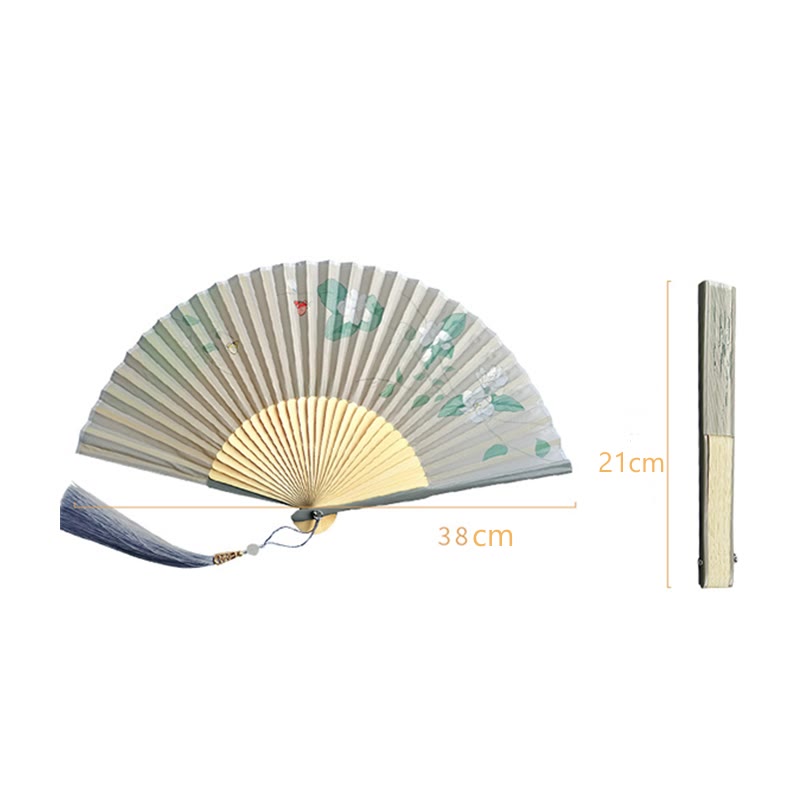Nimara Ritual Jasmine Flowers Handheld Bamboo Folding Fan