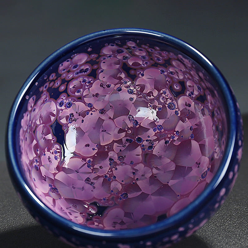 Nimara Ritual Colorful Iris Flowers Chinese Jianzhan Kiln Change Porcelain Teacup Tenmoku Kung Fu Tea Cup