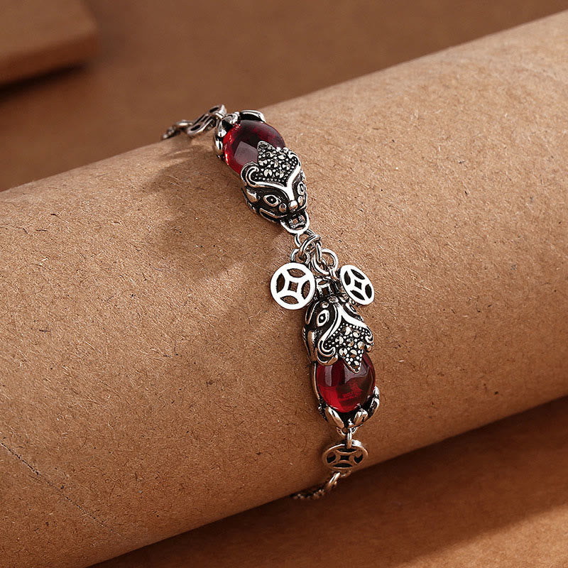 Nimara Ritual Garnet Double PiXiu Copper Coin Protection Chain Bracelet