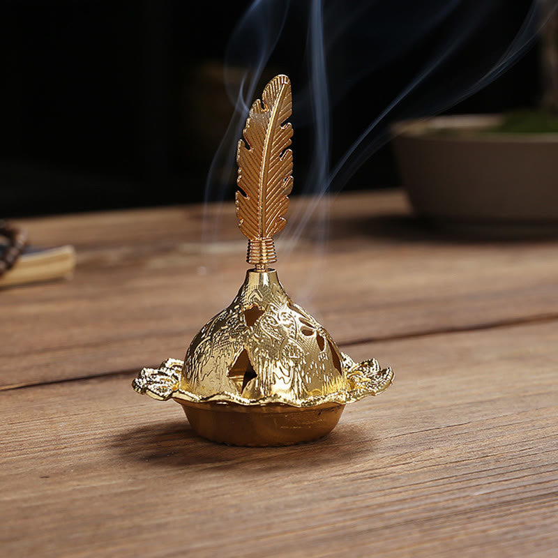 Nimara Ritual Gold Gourd Star Feather Spiritual Meditation Mini Alloy Metal Incense Burner