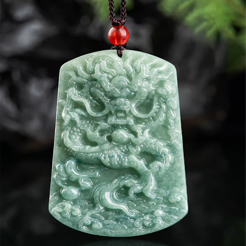Nimara Ritual Natural Jade Chinese Zodiac Dragon Sea Luck String Necklace Pendant
