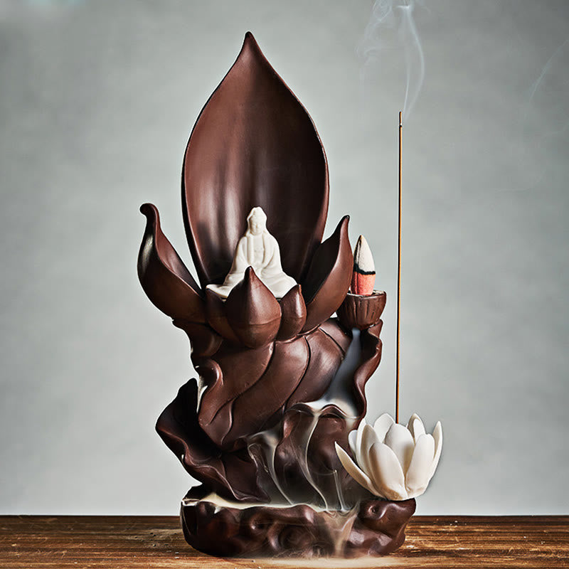 Nimara Ritual Lotus Buddha Avalokitesvara Enlightenment Purple Clay Incense Burner Decoration