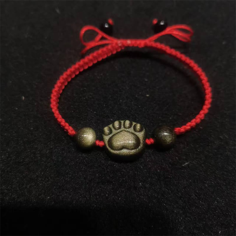 Nimara Ritual Natural Silver Sheen Obsidian Gold Sheen Obsidian Cute Cat Paw Claw Protection Rope Bracelet
