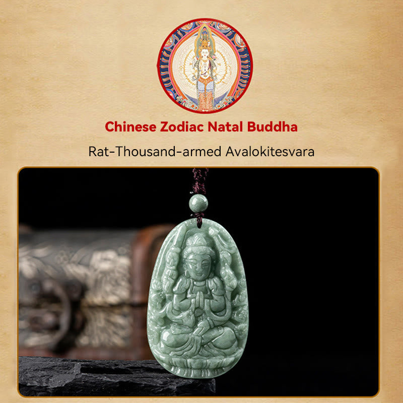 Nimara Ritual Chinese Zodiac Natal Buddha Natural Jade Wealth Prosperity Necklace Pendant