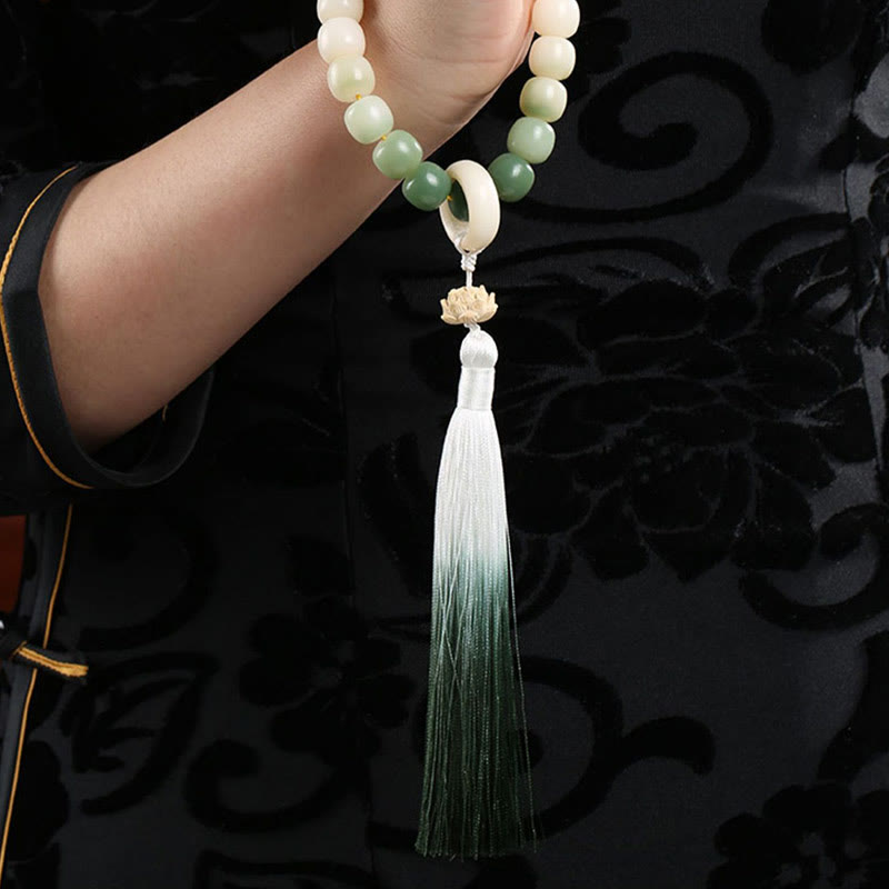 Nimara Ritual Natural Gradient Bodhi Seed Fortune Money Bag Lotus Wisdom Tassel Wrist Mala