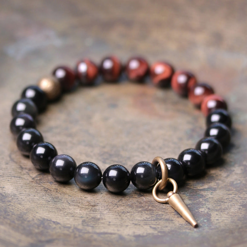 Nimara Ritual Black Obsidian Sodalite Crystal Copper Strength Couple Bracelet