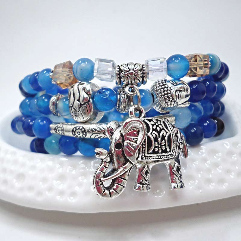 Nimara Ritual Natural Agate Elephant Buddha Hope Bracelet